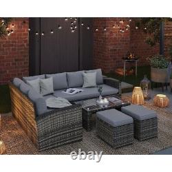 Rosen 8 Seater Grey Rattan Garden Furniture Corner Sofa Sets with Coffee Table