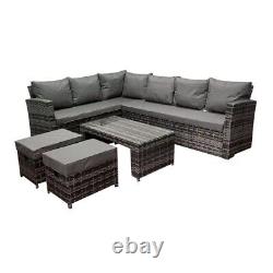 Rosen 8 Seater Grey Rattan Garden Furniture Corner Sofa Sets with Coffee Table