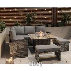 Rosen 9 Seater Fire Pit Rattan Garden Furniture Corner Sofa Cube Set 2 Benches