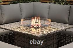 Rosen 9 Seater Fire Pit Rattan Garden Furniture Corner Sofa Cube Set 2 Benches