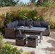Rowlinson Devesa Garden Rattan Corner Sofa Dining Set Grey 8 Seater With Stools
