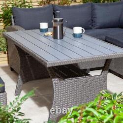 Rowlinson Devesa Garden Rattan Corner Sofa Dining Set Grey 8 Seater with Stools