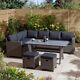 Rowlinson Outdoor Garden Rattan Corner Sofa Dining Set Grey 8 Seater With Stools