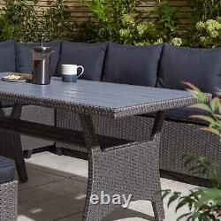Rowlinson Outdoor Garden Rattan Corner Sofa Dining Set Grey 8 Seater with Stools