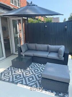 Saint Lucia Comfy Grey Rattan Corner Garden Sofa With Matching Table