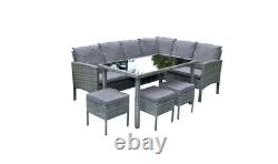 Sorrento Large Dining Rattan Effect Corner Outdoor Furniture Table with Cushions