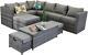 Vancouver 9 Seater Corner Rattan Garden Set In Grey With Fitting Cover