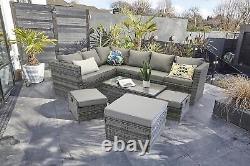 Vancouver 9 Seater Corner Rattan Garden Set In Grey With Fitting Cover