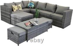 Vancouver 9 Seater Corner Rattan Garden Set In Grey With Fitting Cover