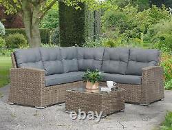 Whinfell Corner Rattan Sofa and Table Set. Brown Garden Patio Furniture