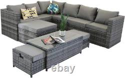Yakoe Vancouver 9 Seater Corner Rattan Garden Set In Grey With Fitting Cover