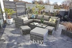 Yakoe Vancouver 9 Seater Corner Rattan Garden Set In Grey With Fitting Cover
